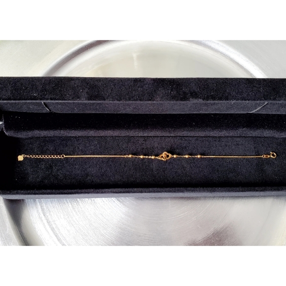 Authentic Real 18k Solid Yellow Gold Double Heart Beaded Bracelet - Picture 6 of 10